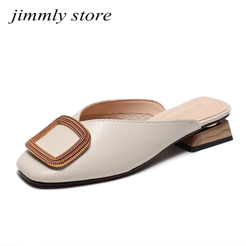 Designer Women Pumps Slippers Slip on Mules Low Heel Casual Shoes British Wooden Block Heels Summer Pumps Footwear — image 6