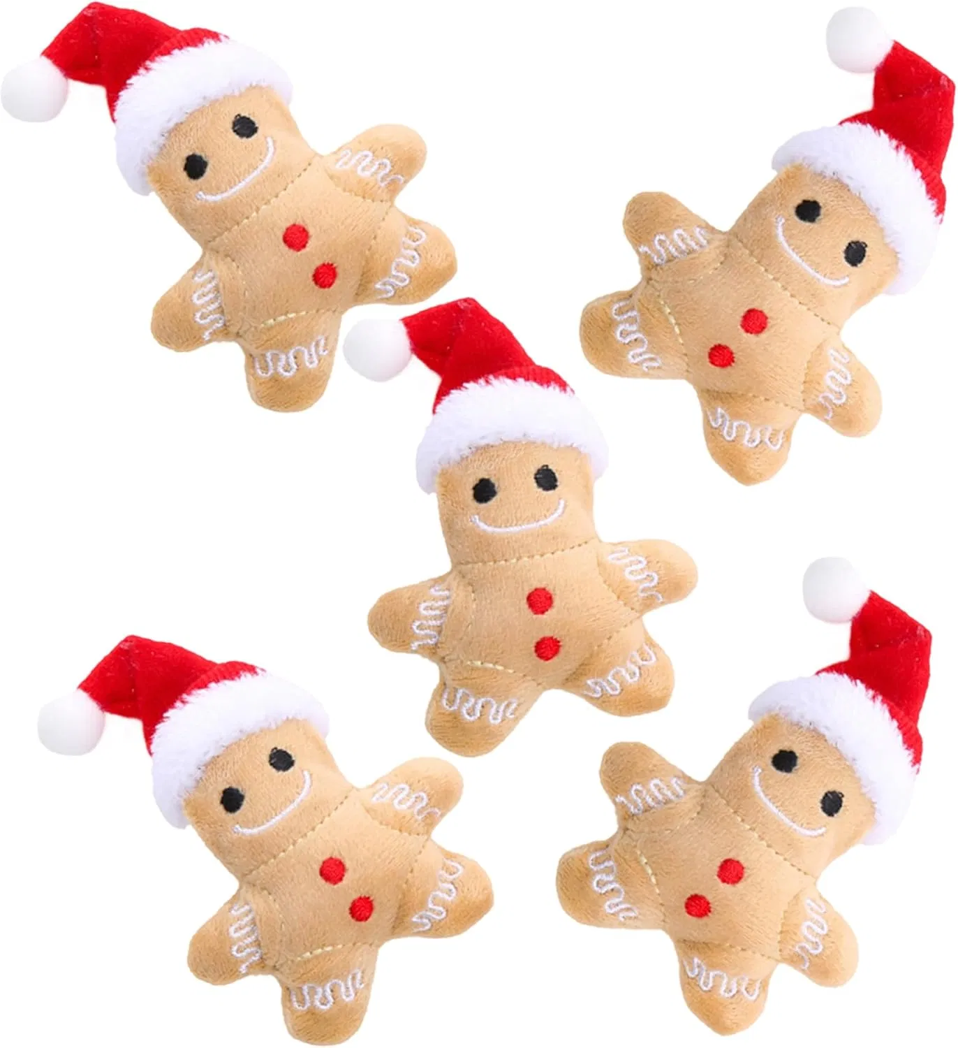 Catnip Toy, 5Pcs Gingerbread Man Plush Cat Chew Toy, Christmas Interactive Teething Cat Toy Cute Cotton Filled Soothing Cat — image 1