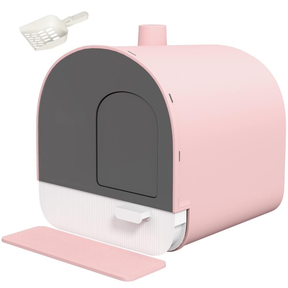 Pink Cat Litter Box With Lid With Scoop And Filter — imagen 6