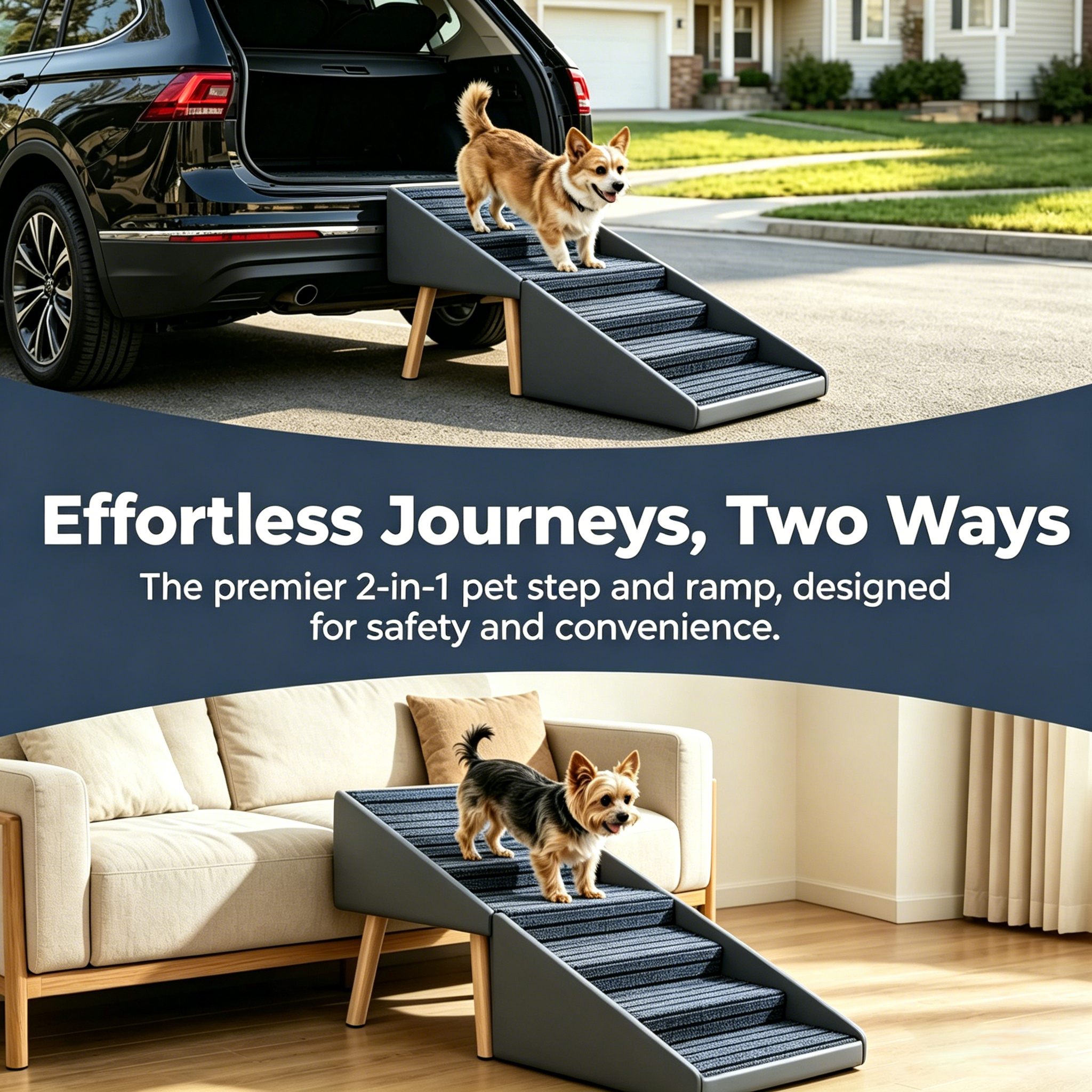 2-in-1 Dog Stairs for Bed and Couch 25.2" Foldable Dog ramp for Couch 6 Pet Steps & Ottoman for Small and Large Dogs, Grey — image 2