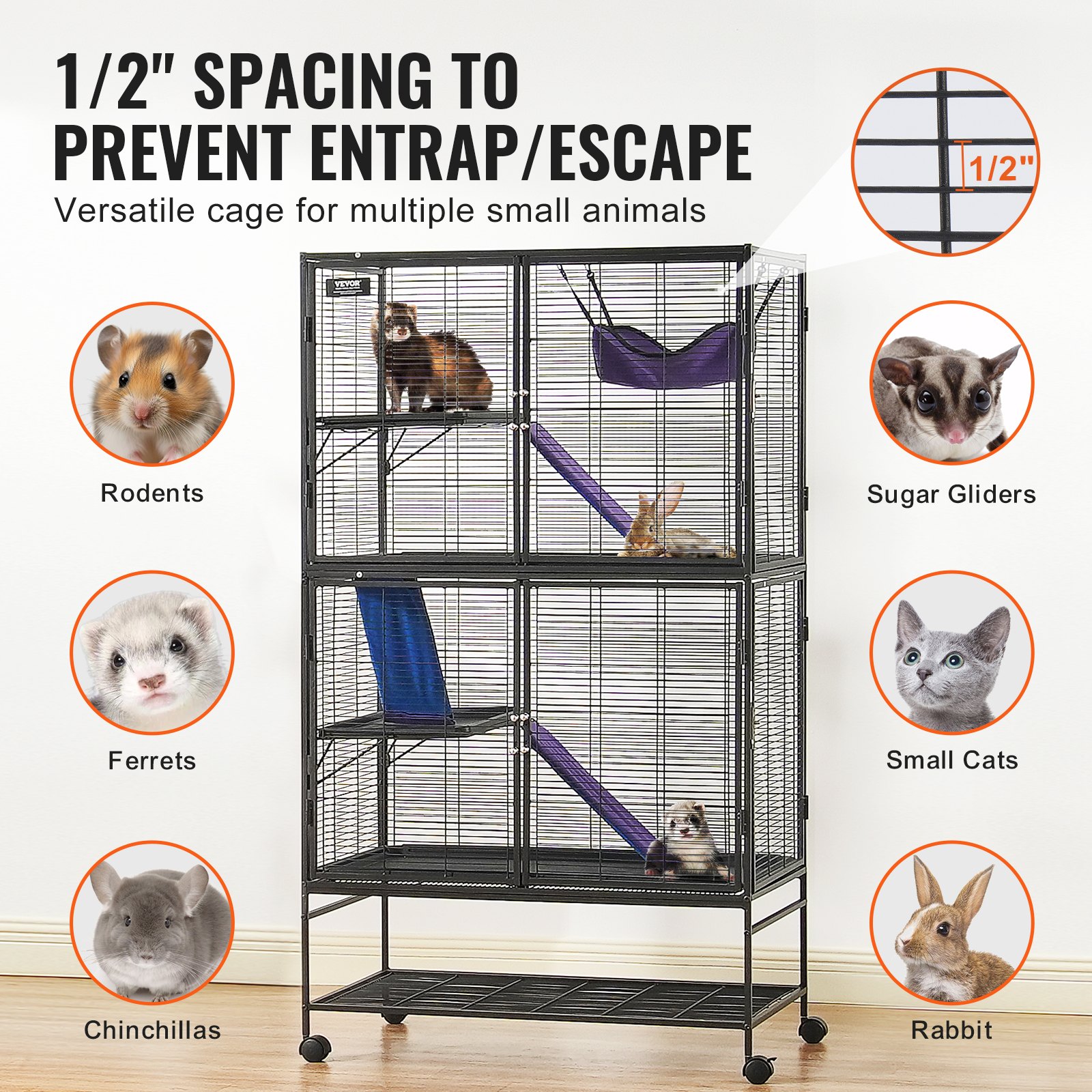 64.6' Metal Small Animal Cage 4-Tier Rolling Ferret Cage With Tray 3 Ramps — image 3