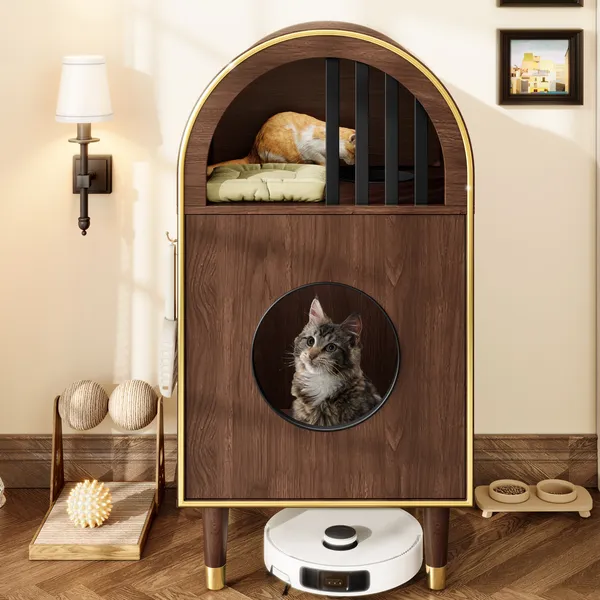 Cat Litter Box Enclosure, 2-in-1 Condo Cat Bed, Cat Shelter Furniture With Two-Level Cozy Haven For 2 Cats, Cute Kitty Condo For Sleeping, Luxury Cat House & Furniture, Espresso