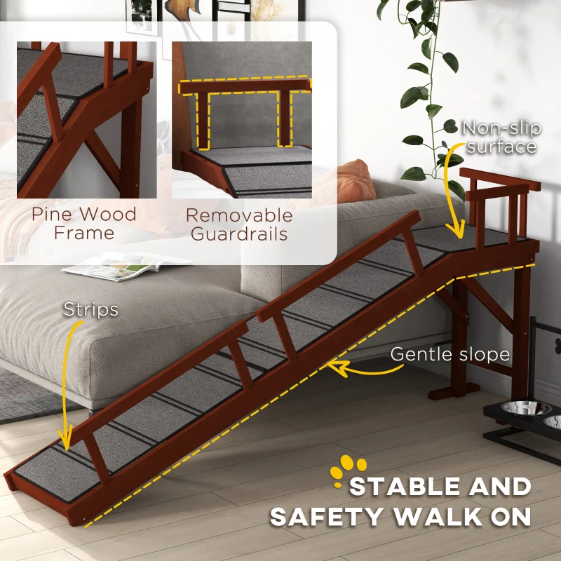 PawHut Wooden Dog Ramp With Removable Guardrails, Non-Slip Surface, 73 Long, Brown — imagen 3