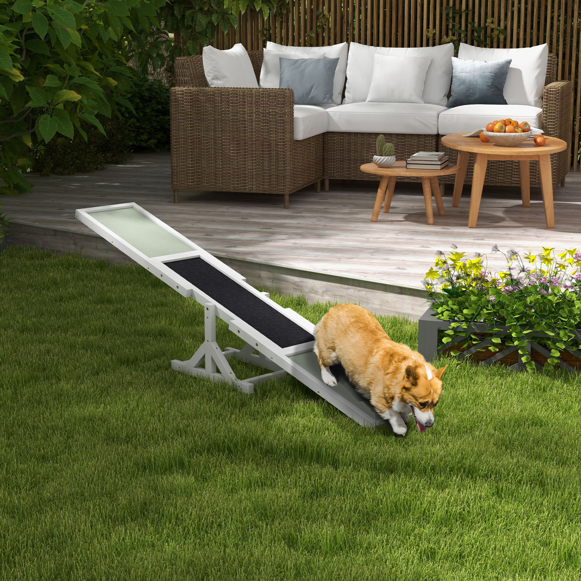 Plataforma de Gimnasia Canina en Madera para Entrenamiento y Ejercicio, Blanco — imagen 1