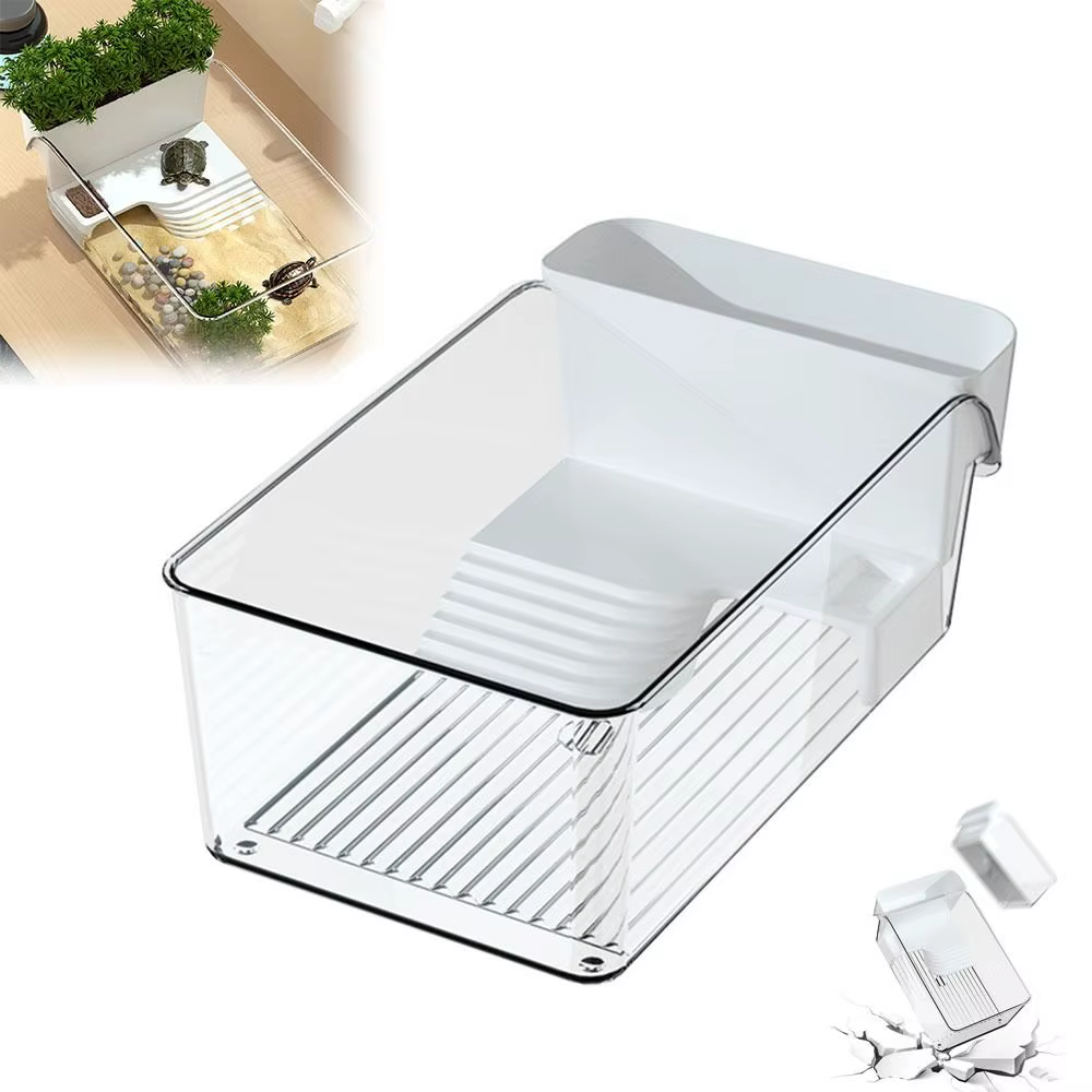Transparent Turtle Tank with Basking Area Sun Climbing Reptile Terrarium Habitat Ecological Landscaping Crab Tank — image 2