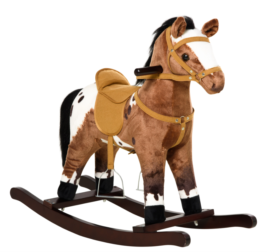 Caballo de Música para Niños de Peluche Montaje para Bebés con Letras Infantiles y Sonido Musical para Edad 1.5 a 3 Años, Marrón Claro y Blanco Perfecto como Regalo para Pequeños — imagen 1