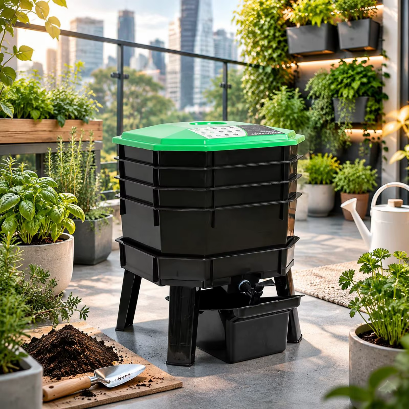 Worm Compost Bin Easy to Use Vermicompost Bin Worm Farm Tray Long-Lasting Composting System Drain Tap for Patio — image 5