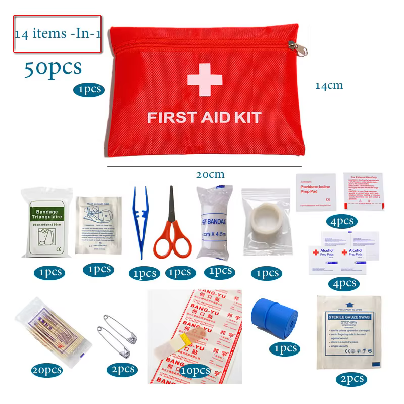 50pcs Set Portable First Aid Kit Red Car Emergency Kit Accessories For Home Family Travel Outdoor Emergency Medical Treatment — image 1