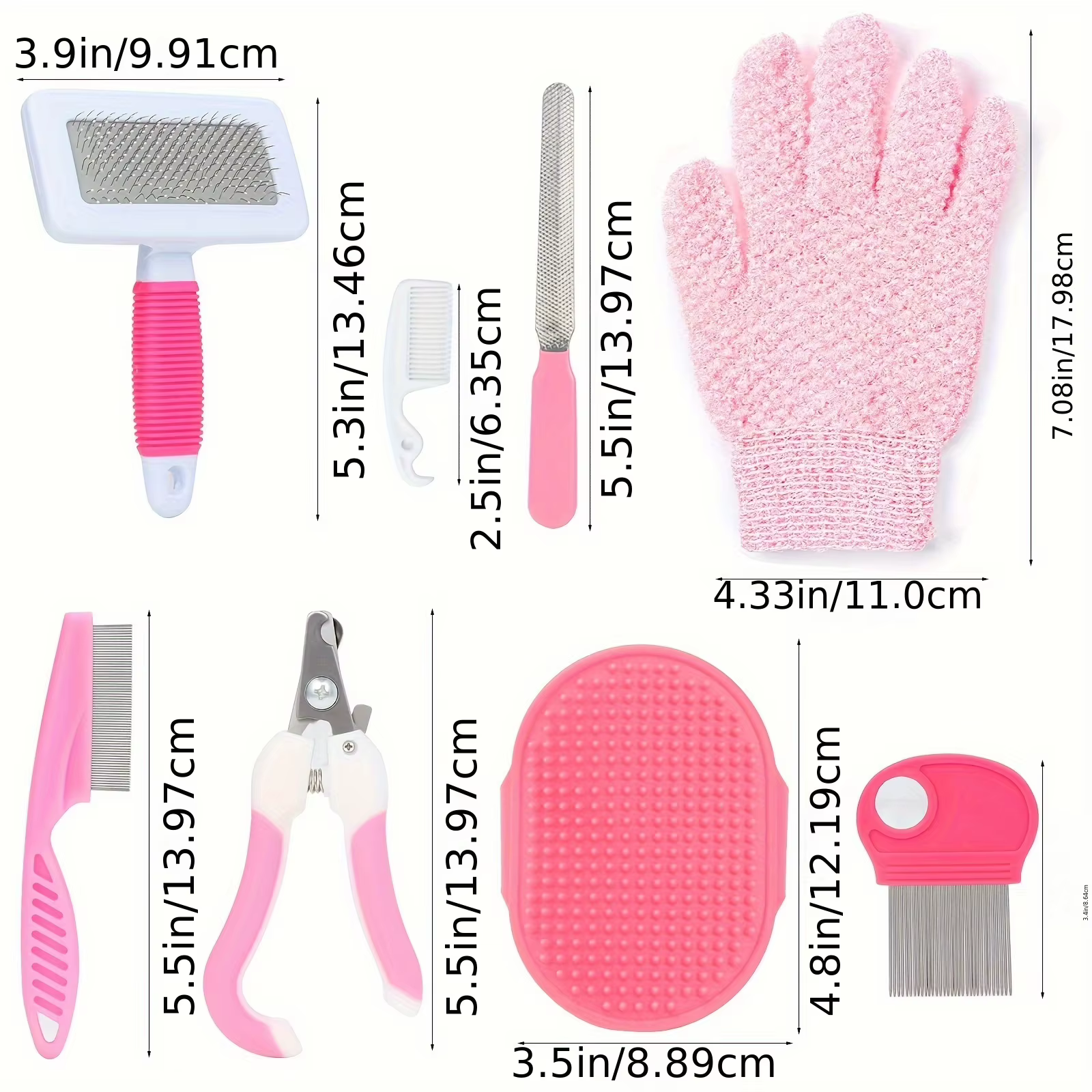8-Piece Small Animal Pink Grooming Set Rabbit Grooming Kit with Pet Nail Clippers, Nail File, and Flea Comb — image 2