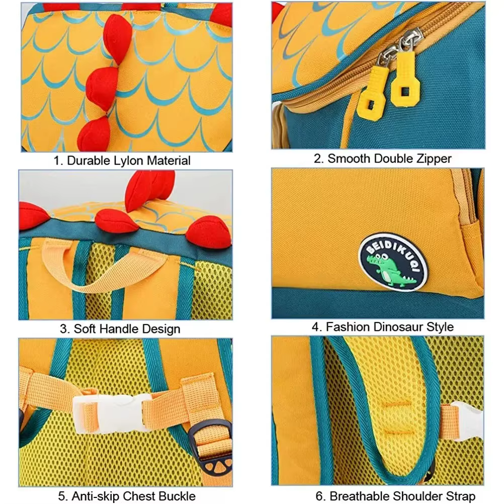 Mochila Personalizada con Nombre - Cómico Dinosaurio de Cartón Brocado para Niños y Niñas, Mochila de Custodio con Texto Personalizado para Pequeños — imagen 5