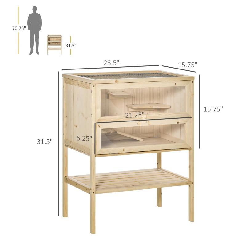 3-Tier Wooden Hamster Cage Mice And Rat Cage Small Animals Hutch With Openable Top, Front Door, Shelf, Natural Wood — imagen 1