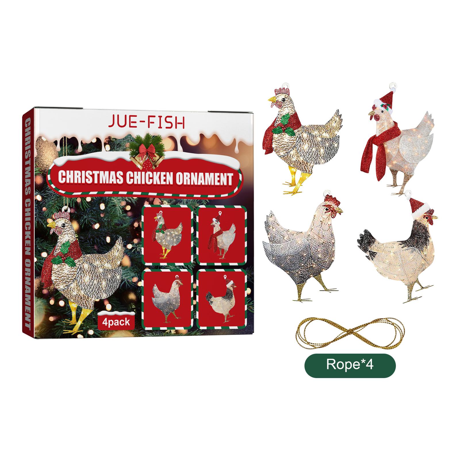 Jue-Fish Christmas Scarf Chicken Pendant Set, Decorated Chicken Pendant For Home Holiday Party Christmas Tree Atmosphere — image 2