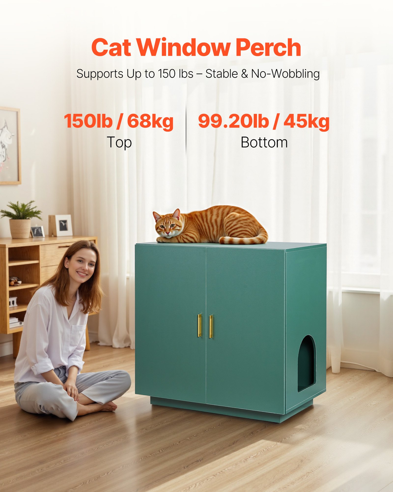 Caja de Limpieza para Gatos, 81 cm Enclosed Caja de Arena Oculta con Madera, Casa de Gato Interior con Hendiduras Ventiladas, Puertas Dobles y Mesa de Servicio para la Mayoría de Cajas de Arena — imagen 4
