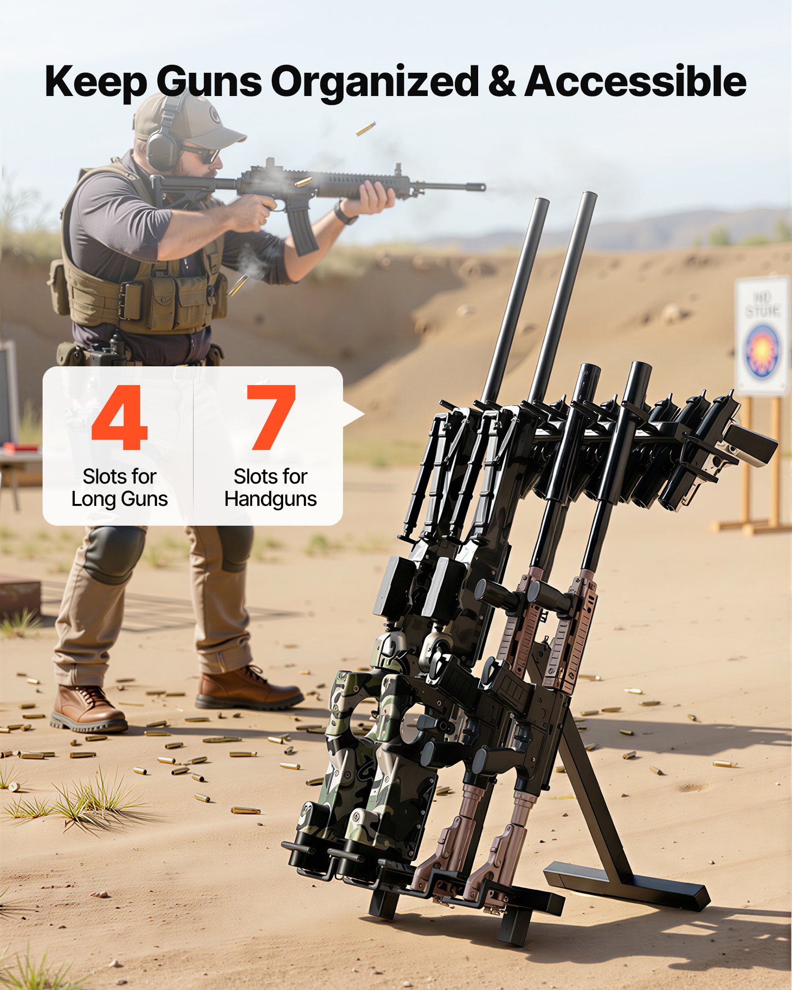 Estantería de Armas Portátil, Plegable, Resistente al Acero para Escopetas y Rifles, Soporte Freestanding para Interior y Exterior, Almacena Hasta 7 Pistolas y 4 Escopetas/Rifles para Caza y Tiro — imagen 3