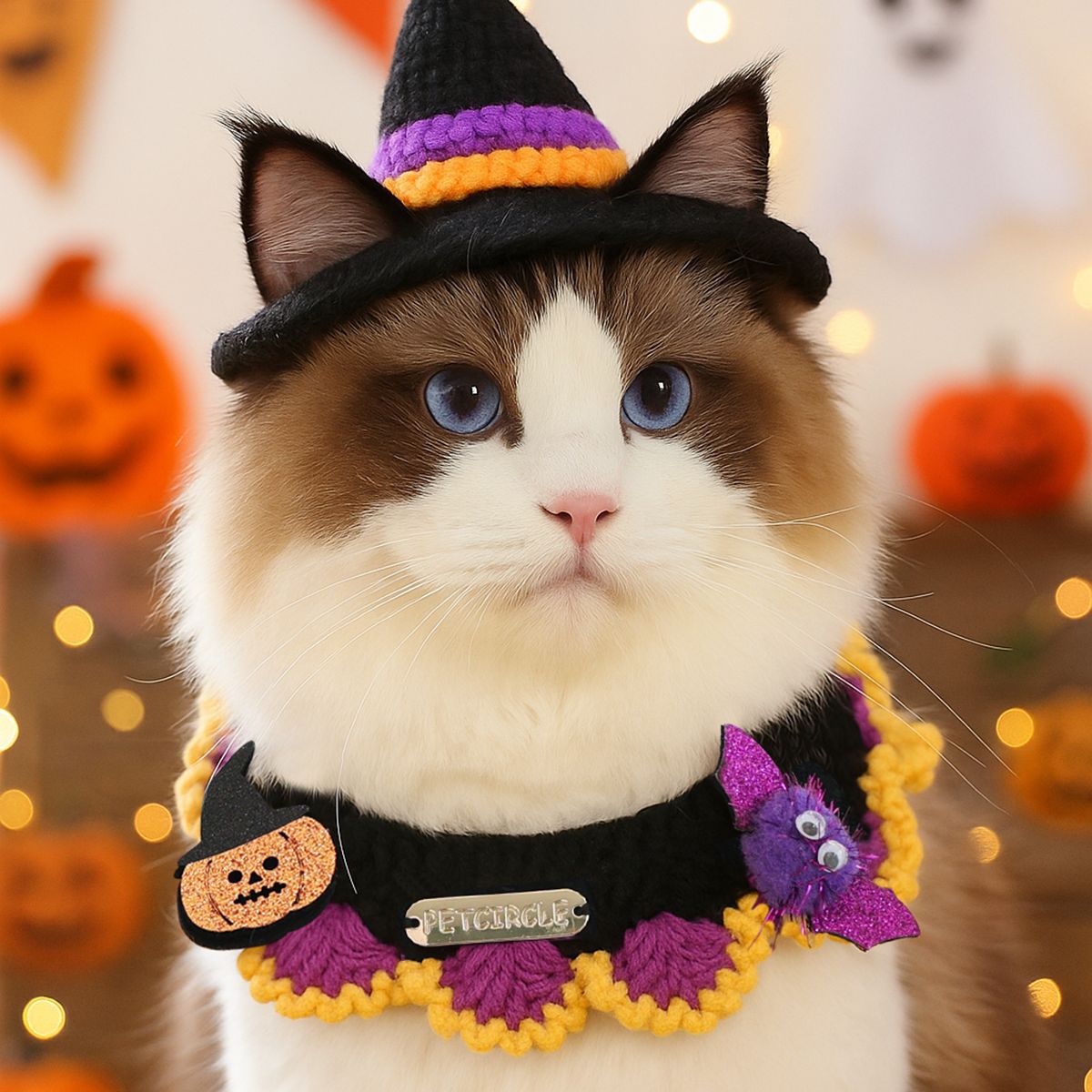 Pet Cat Dog Kerchief Halloween Cartoon Knit Scarf Cat Bib Pet Accessories — image 2