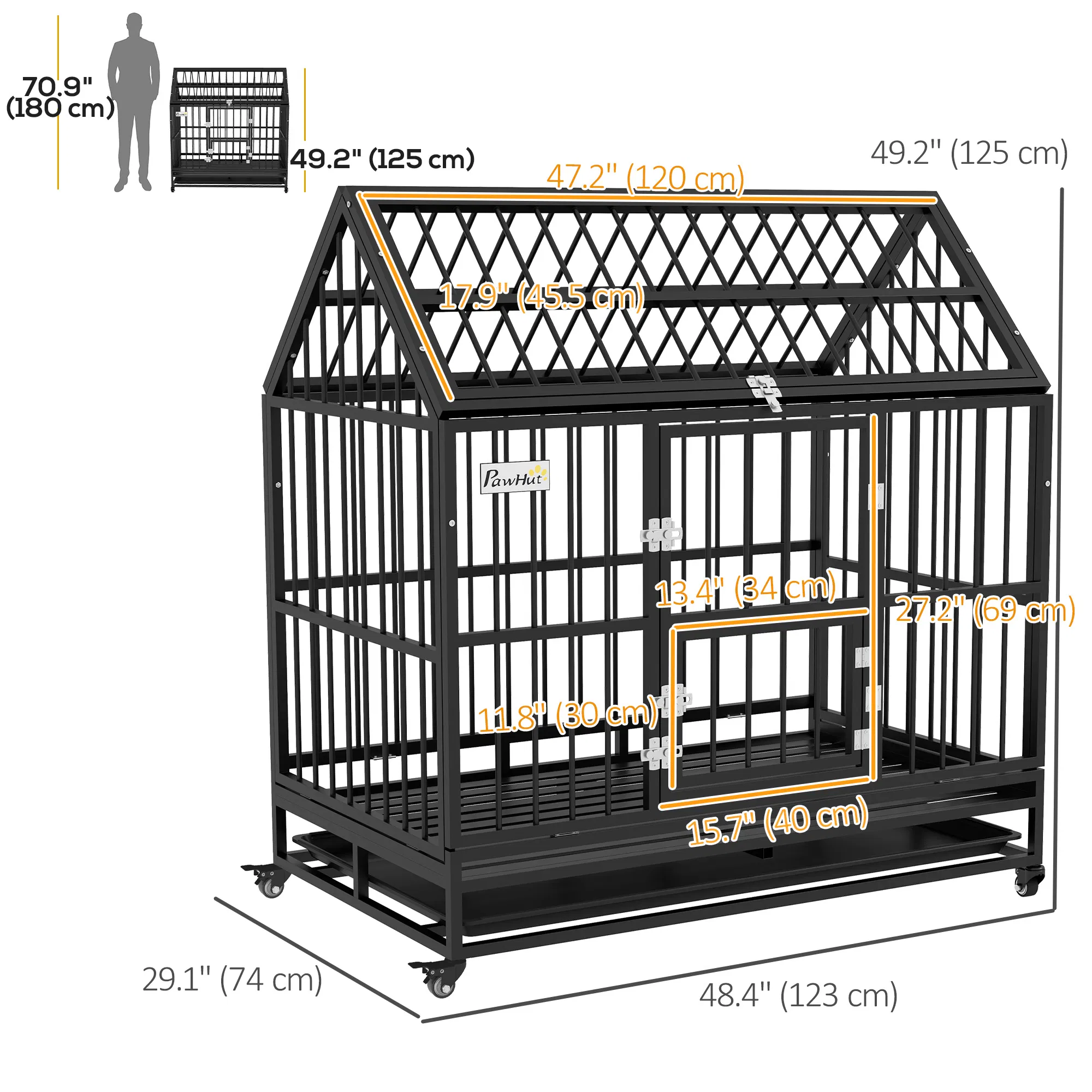 49" Heavy Duty Dog Crate with Removable Tray, Doors, Openable Roof, for Large and Extra Large Dogs, Black — image 4