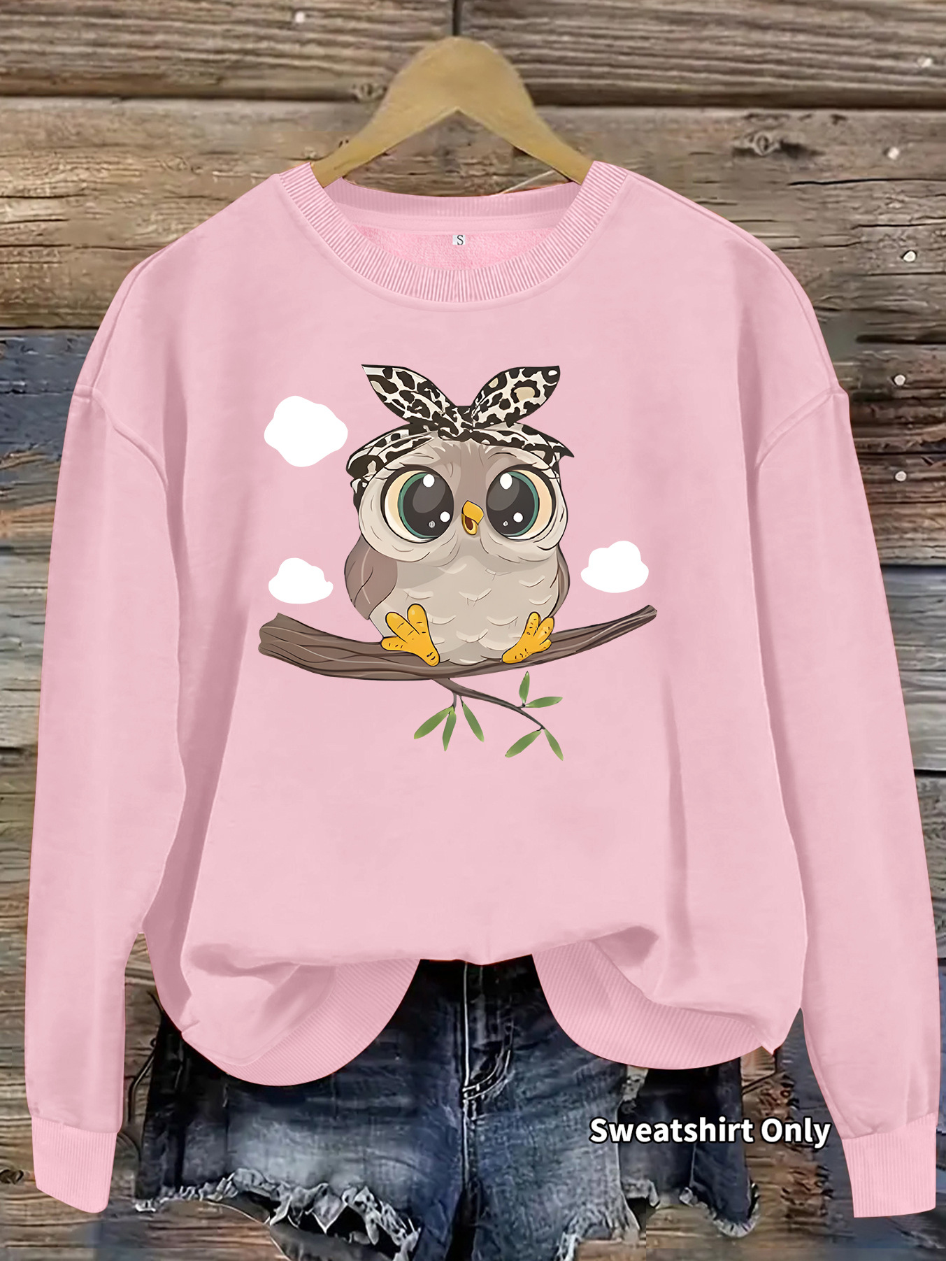 Owl white cloud print loose women's hoodie — image 8