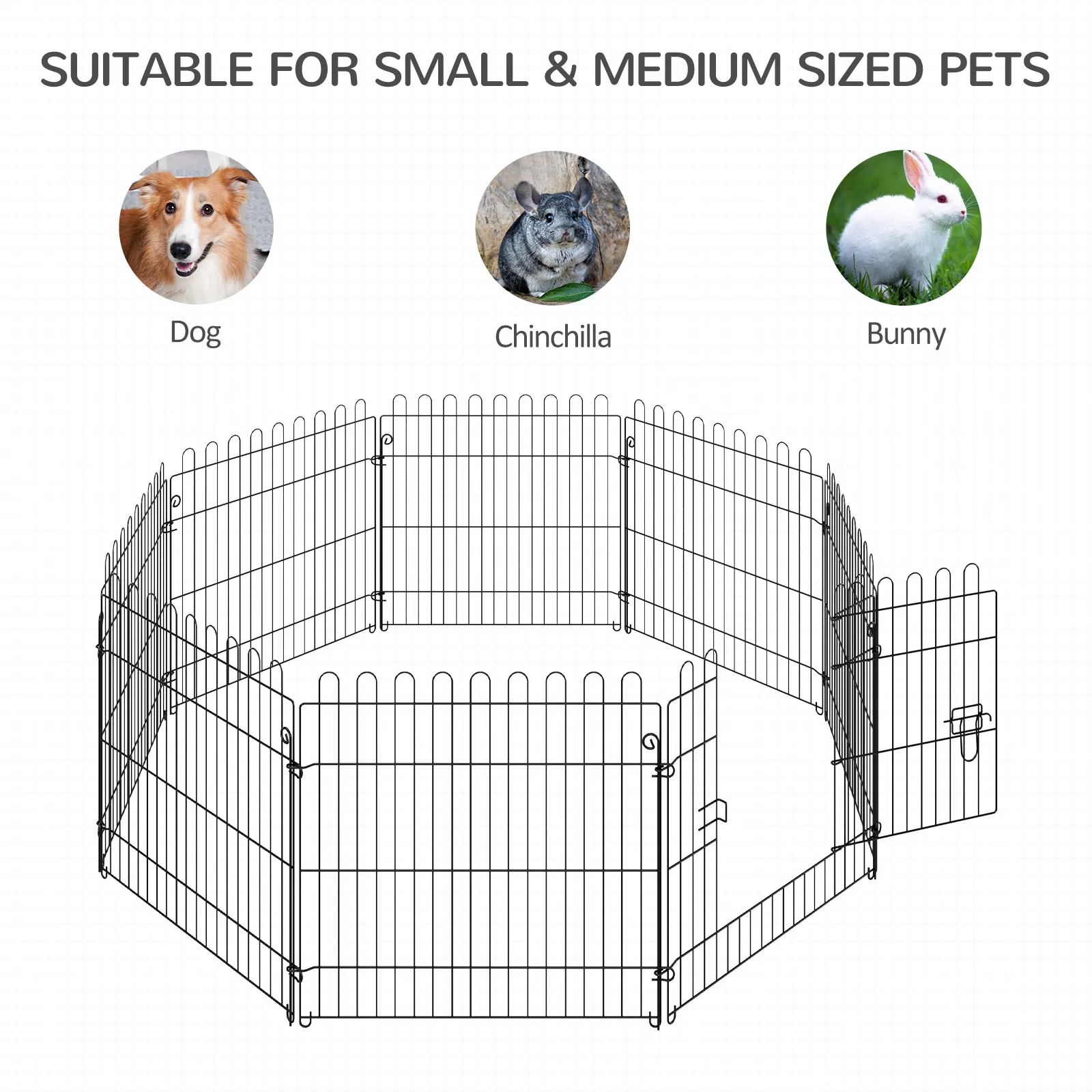24inch 8-Panel Dog Playpen Octagon Pet Exercise Playpen Crate Foldable Dog Cage Pen Puppy Kennel, Black — image 5