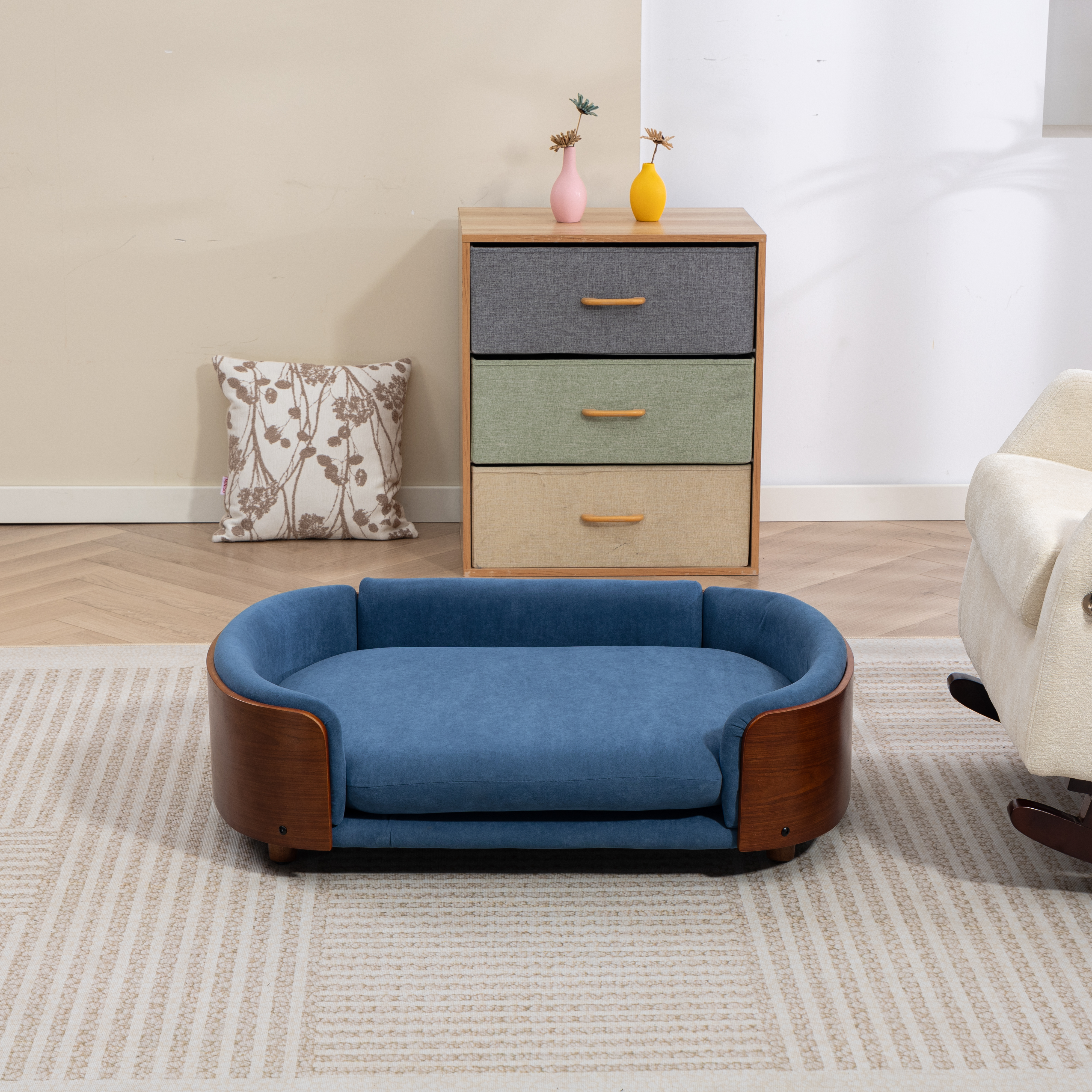 Sofá para Perros de Estilo Escandinavo con Piernas de Madera Sólida y Espalda de Madera Curvada de Roble, Almohadilla de Tela de Vellón, Gran Tamaño — imagen 16