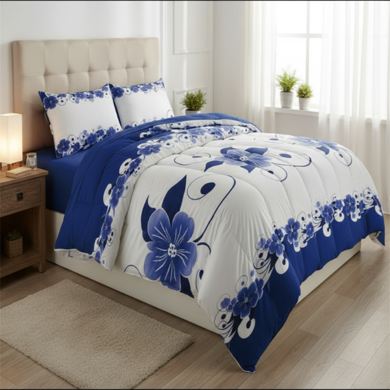 Conjunto de 3 Piezas de Cubierta de Duvet, Diseño de US Azul y Blanco Florales Botánicos Impresos en Alta Densidad, Con Cierre de Corcheta y Cordones de Esquina, Materiales de Cama Amigables con Mascotas — imagen 8
