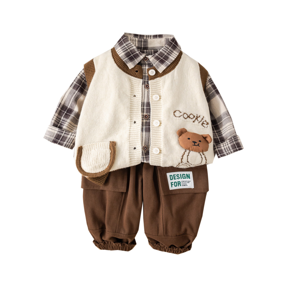 Toddler Boys 3-Piece Set Bear Letter Print Sweater Vest Spring Autumn Outfit 0-4 Years — image 6
