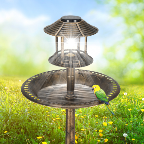 Bronze, With Solar Light, Bird Bath 51x51x106cm Plastic Round — image 2
