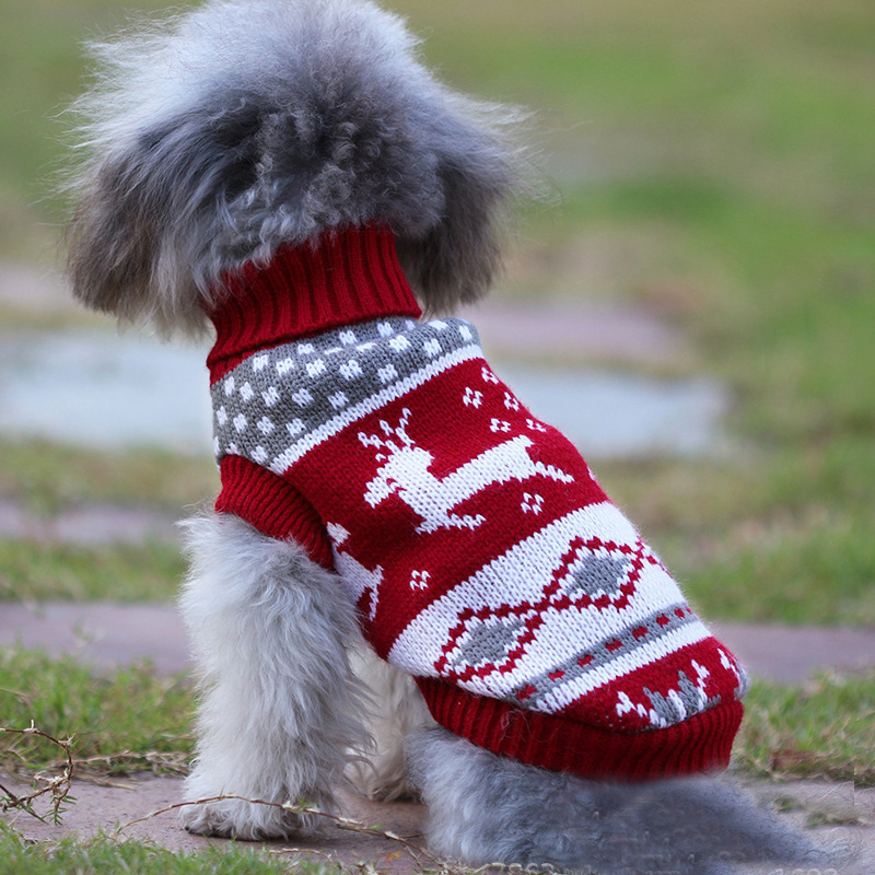 Christmas reindeer maple leaves snowflakes holiday pet clothes high necked knitted sweaters dog and cat clothing jackets — image 2