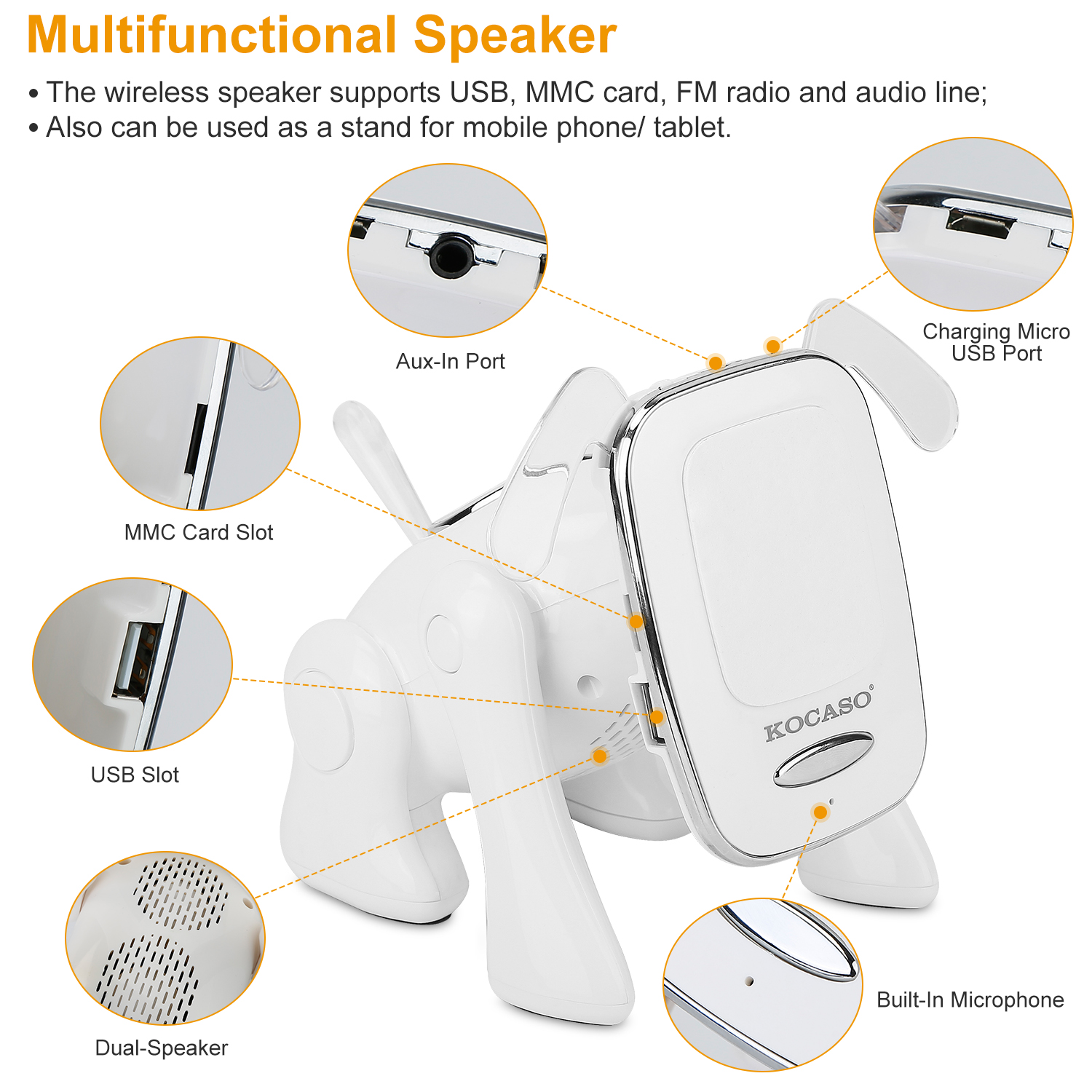 Puppy Dog Wireless Speaker Portable Mini Music Player Stereo Cute Animal Speaker With Built-In Mic FM Radio Stereo Bass MMC Card Slot USB Port For Cellphone Tablet — image 5