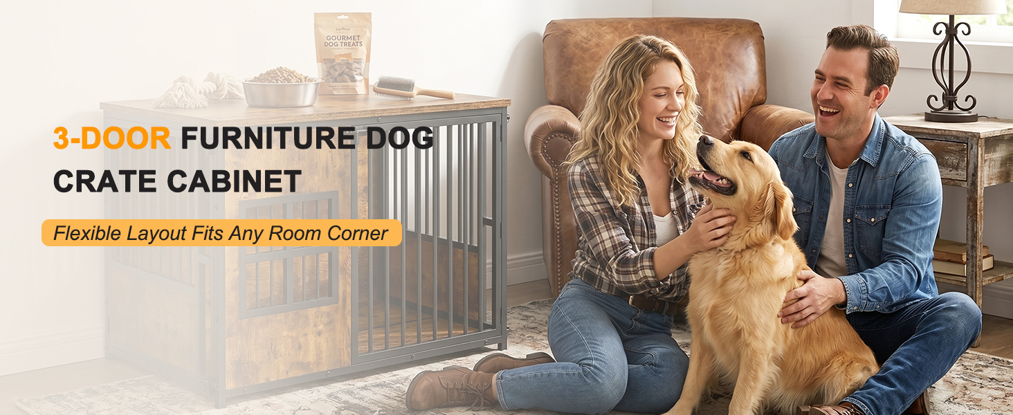 Wooden Dog Crate Furniture, Large Dog Kennel with Storage Top, Indoor Pet Cage — image 14