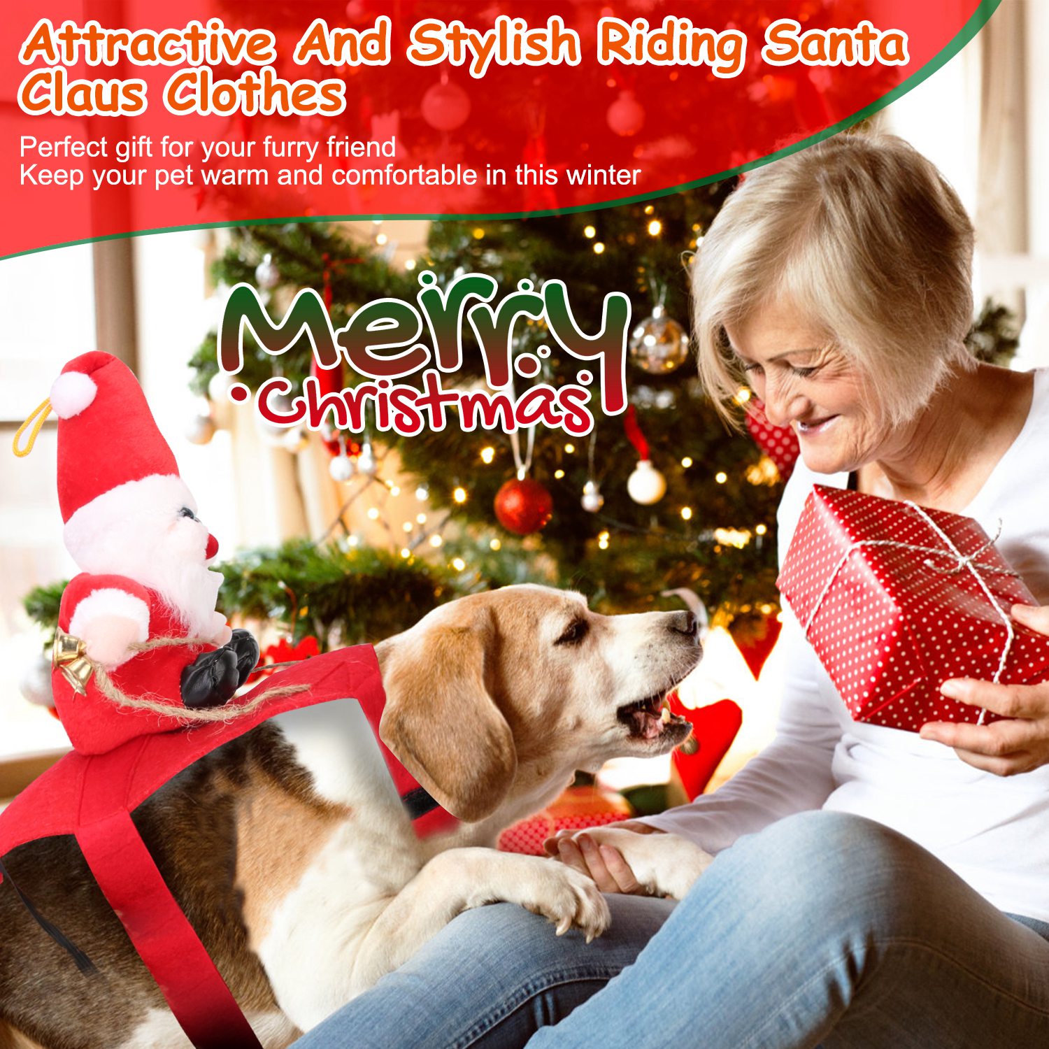 Opciones de Tamaño S-M-L-X - 1 Pieza Traje de Navidad para Mascotas - Chaqueta Roja con Patrón de Papá Noel y Campana para Perros y Gatos — imagen 9