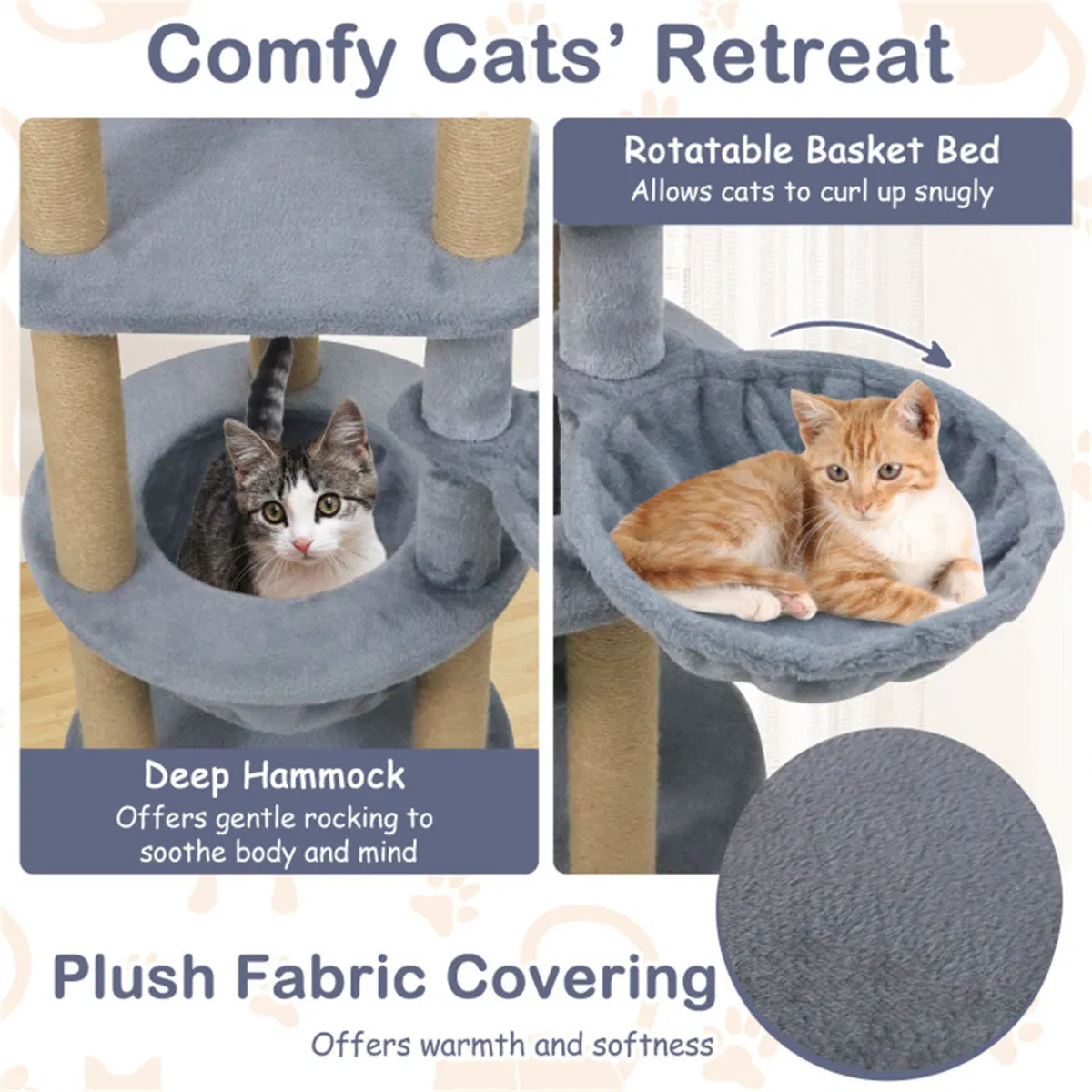 47" Cat Tower with Scratching Posts - Multi-Level Cat Tree for Relax & Play, Light Grey — image 10