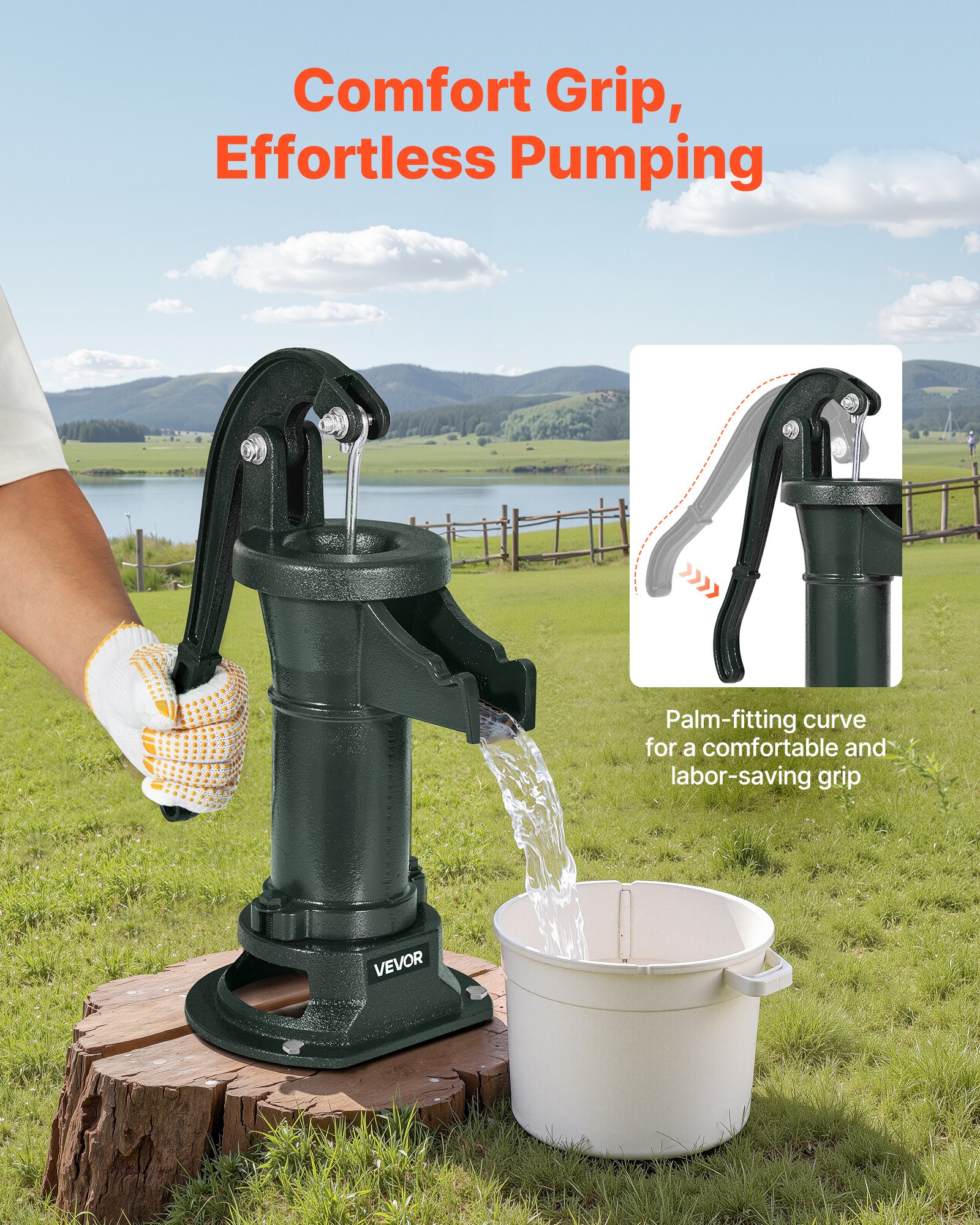 Well Hand Pitcher Pump, 25 Ft Maximum Lift, Antique Cast Iron Manual Hand Water Pump, NPT 1-1/4 In Connection, Easy Installation, Old Fashioned For Outdoor Garden, Pond, Backyard, Farm, Green — imagen 5