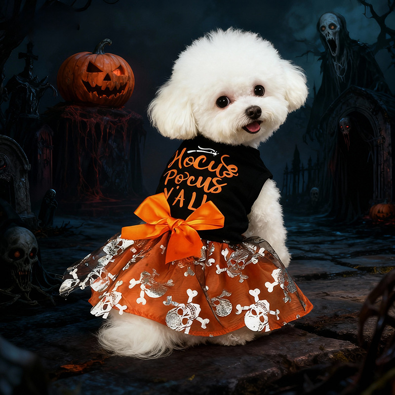Pet Clothes Halloween Dog Cat Party Decoration Halloween Skull Black — image 3