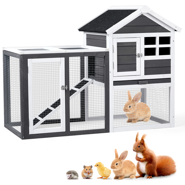 House Type With Ladder Gray Fir Wood Chicken Rabbit Cage — image 12