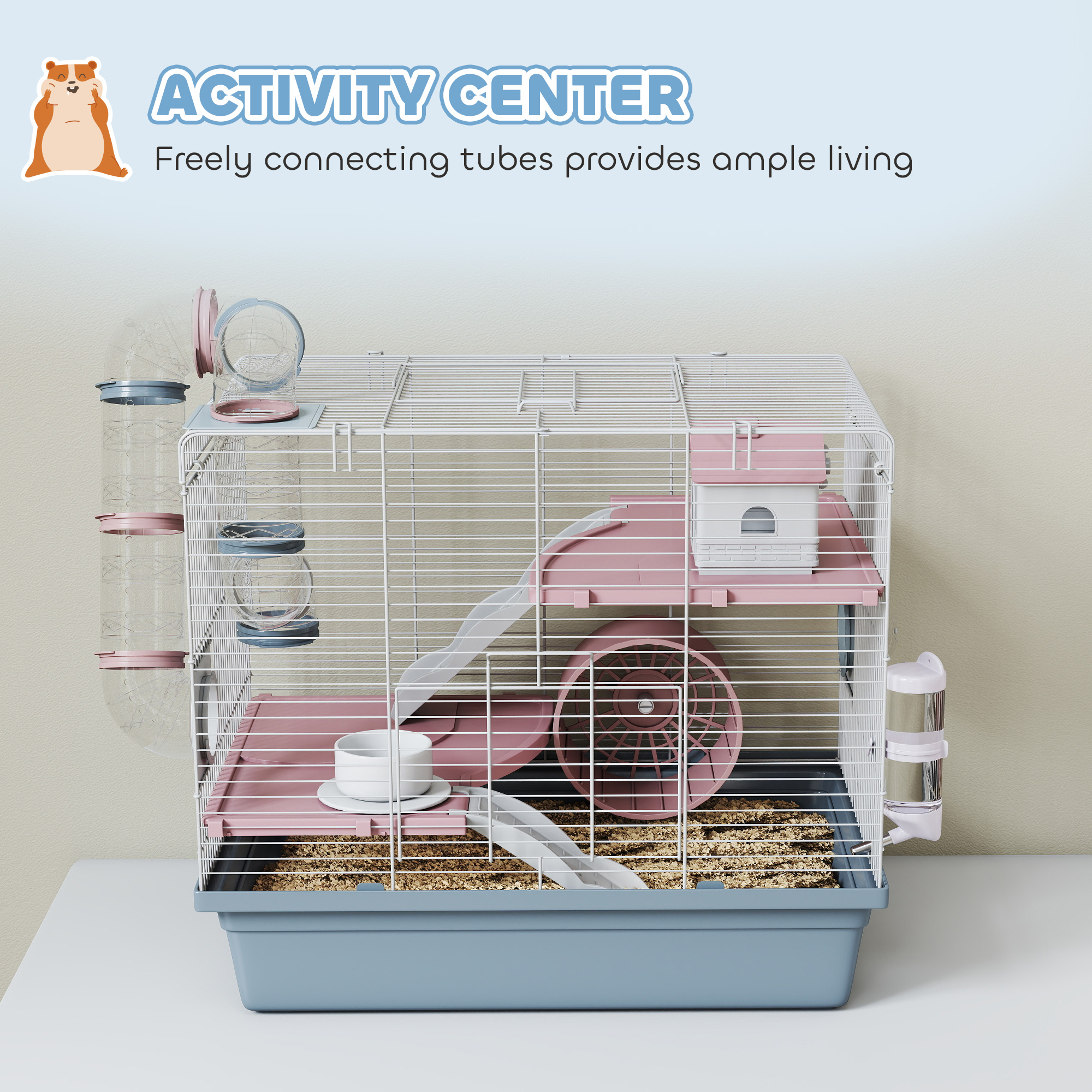 Hamster Cage, 3-Tier Small Animal Cage with Exercise Wheel, Food Bowl, Water Bottle, House, Tunnels, Ramps — image 5