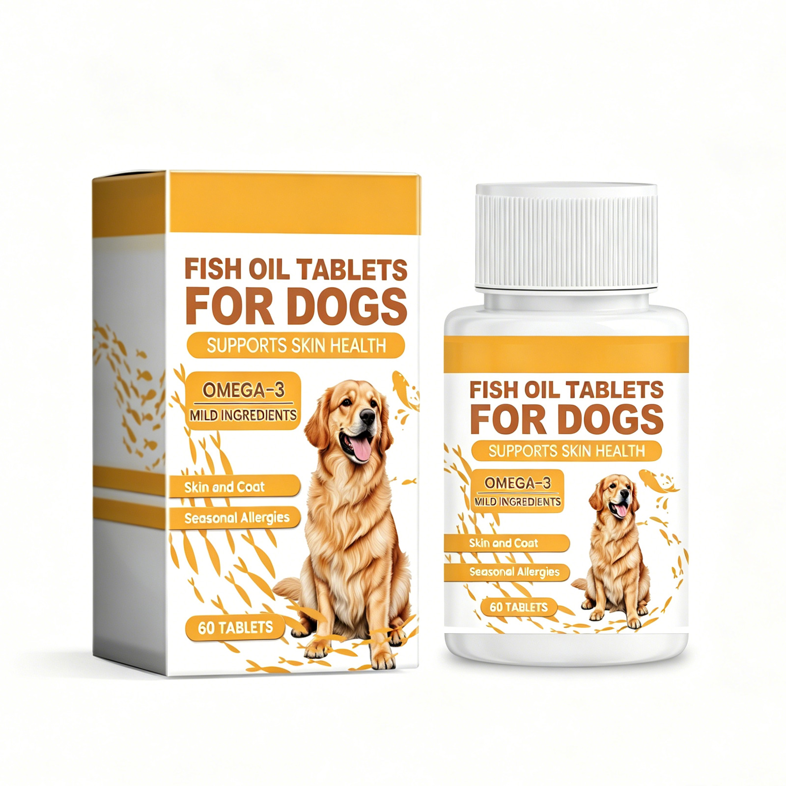 Tabletas de Aceite de Pescado para Perros, Suplemento Omega-3 para Pieles y Cachos, Alivio de Picazón e Alergias Estacionales, 60 Tablets — imagen 1