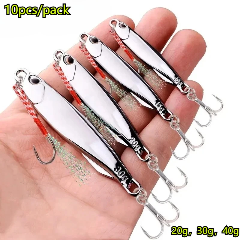 10pcs/pack Fishing Metal Jig Lures 20g 30g 40g Plating Silvery Metal Jig Lure Fishing Bait Fishing Lure Saltwater Bass Tackle — image 1