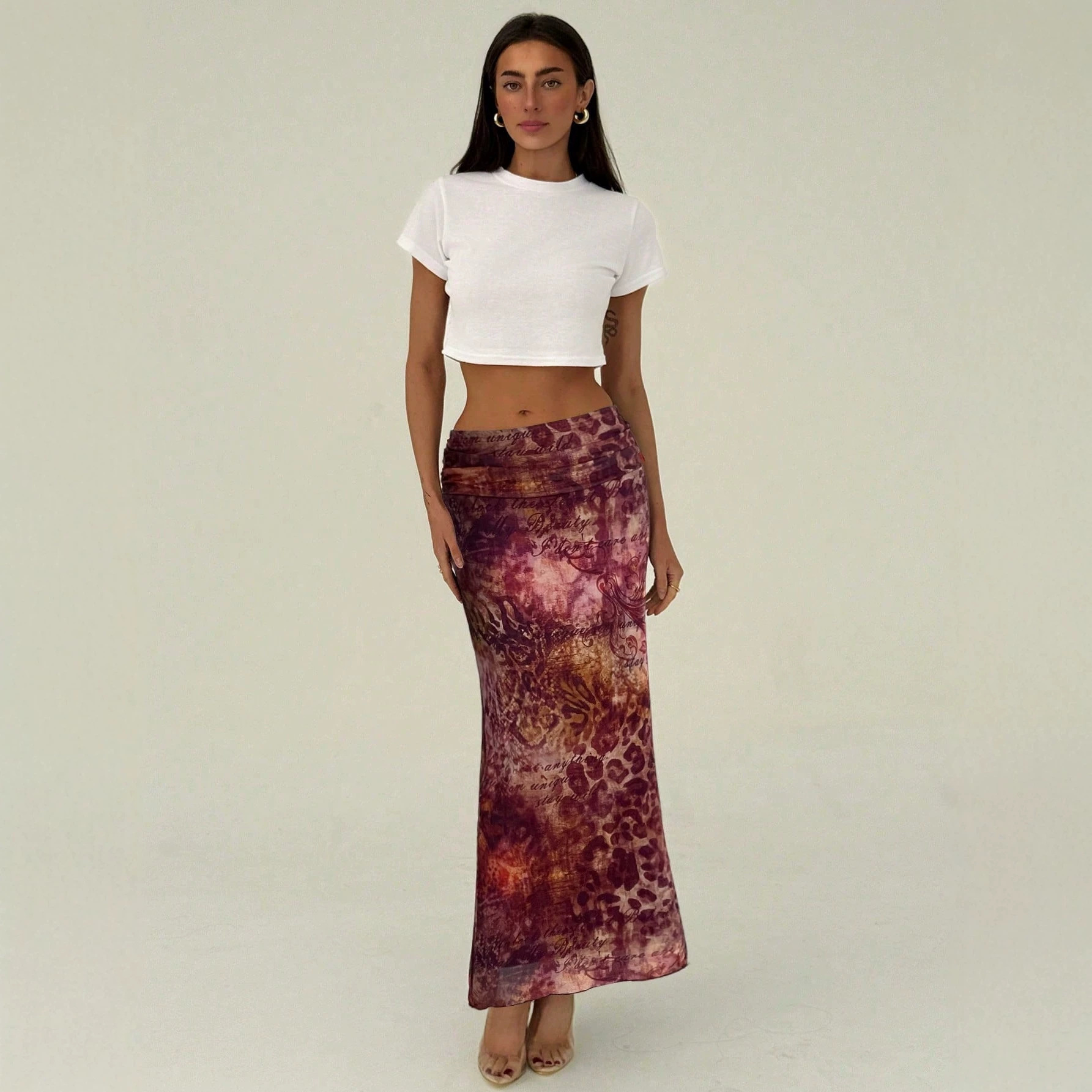 Vestido de Pescado de Cintura Alta con Malla Impreso en Alto, Fino y Ajustado — imagen 3