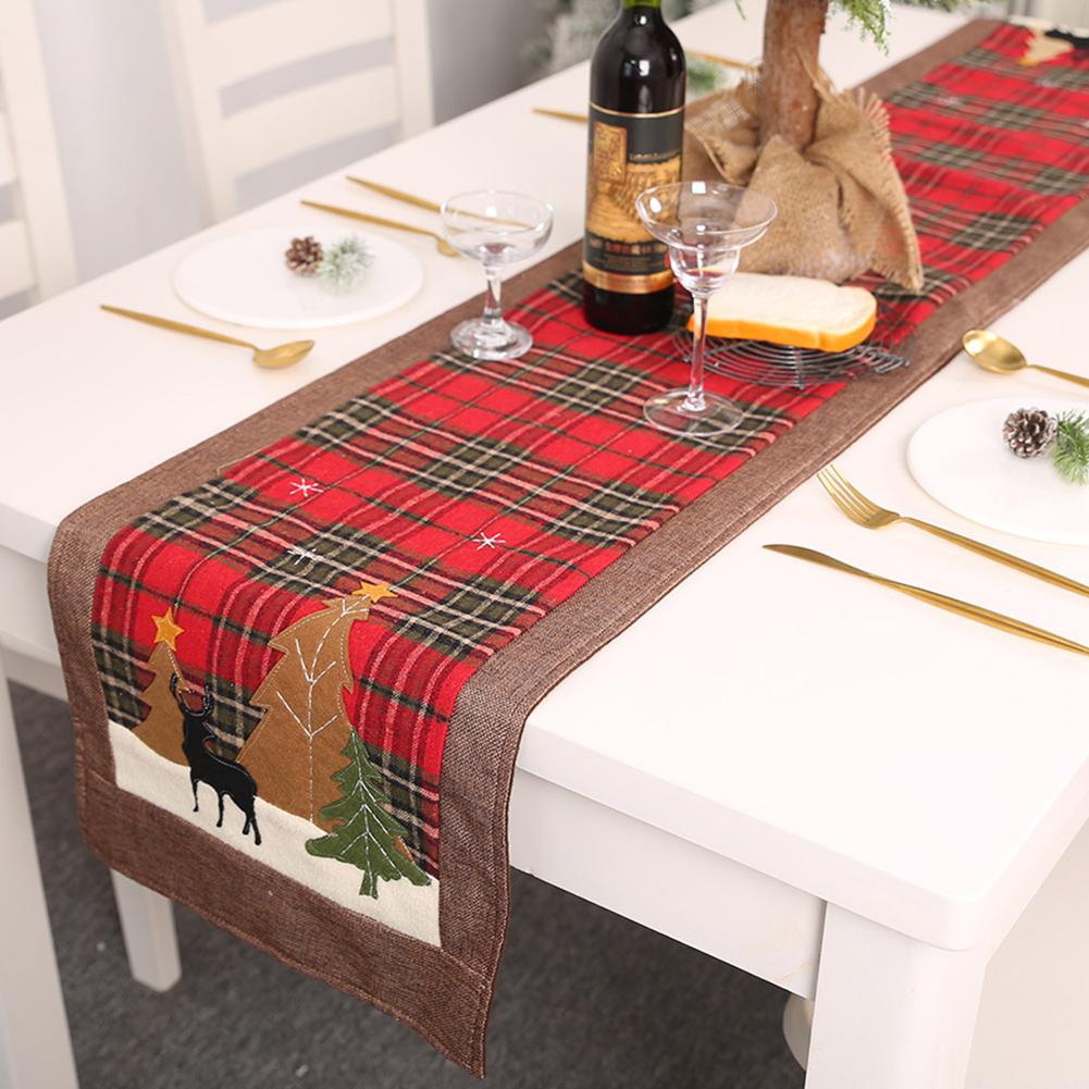 Christmas Tree Elk Printed Lattice Tablecloth Table Mat Cover Festival Decor tree and elk make your Christmas partys full loves — image 1