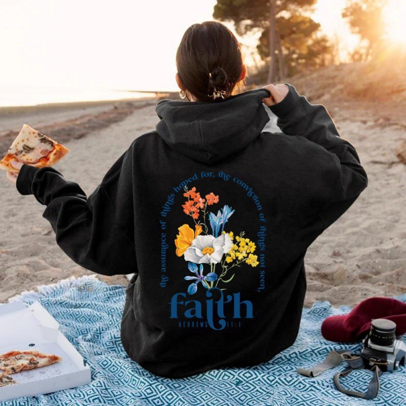 Women's Fleece Lined Oversized Sleeve Hoodie Solid Color Letter Print Kangaroo Pocket Drawstring Hood — image 1