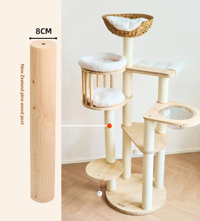 Árbol de Escalada para Gatos en Madera Maciza con Dos Hamacas — imagen 4