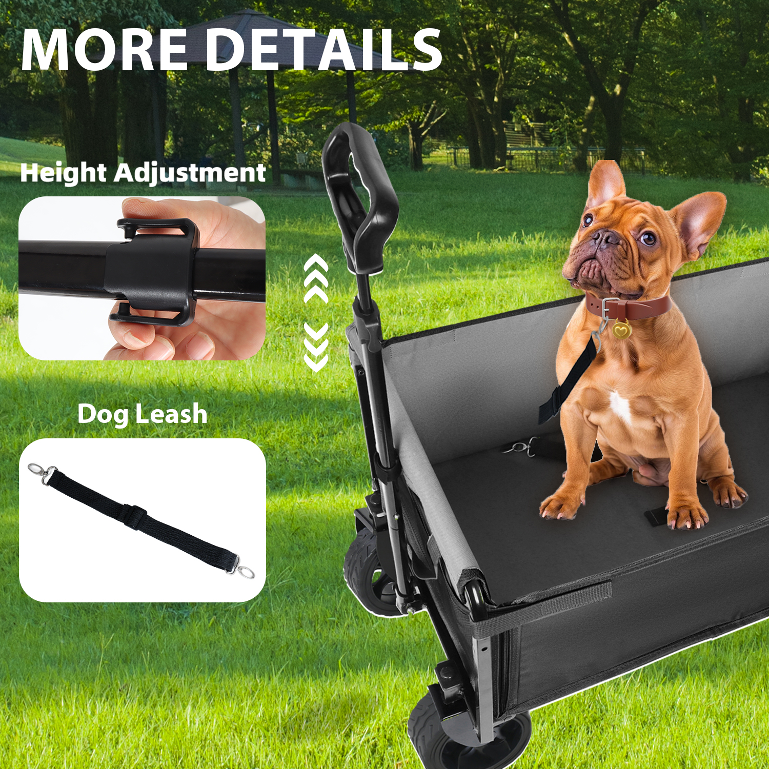 Upgraded 5x2 Wide Wheels All- In- One Convertible Folding Trolley With Full- Side Opening & Dog Leash Versatile Seating & Storage 220Lbs Capacity For Camping Beach Shopping Black — imagen 3