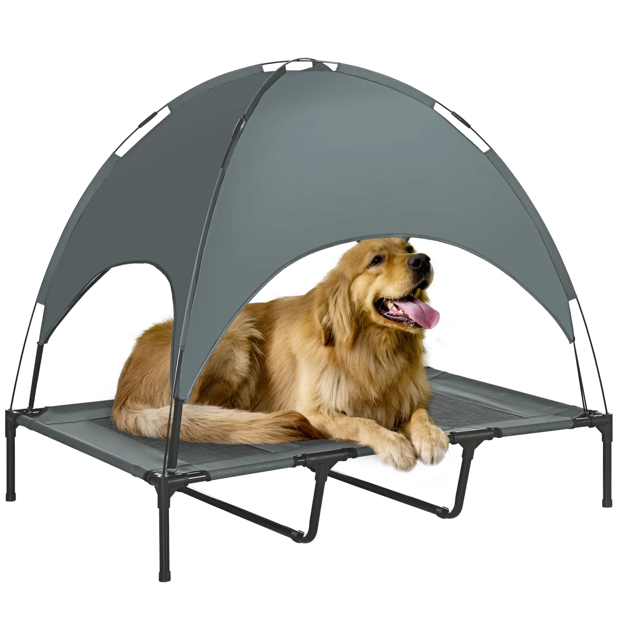 Elevated Dog Bed with Canopy, Portable Raised Dog Cot for XL Sized Dogs, Indoor & Outdoor, 48" x 36" x 43", Grey — image 1