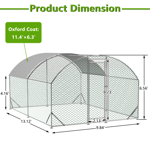 Large Chicken Coop Metal Chicken Run With Waterproof And Anti-UV Cover, Dome Shaped Walk-in Fence Cage Hen House For Outdoor And Yard Farm Use, 1 Tube Diameter, 9.84 X 13.12 X 6.56 — imagen 7