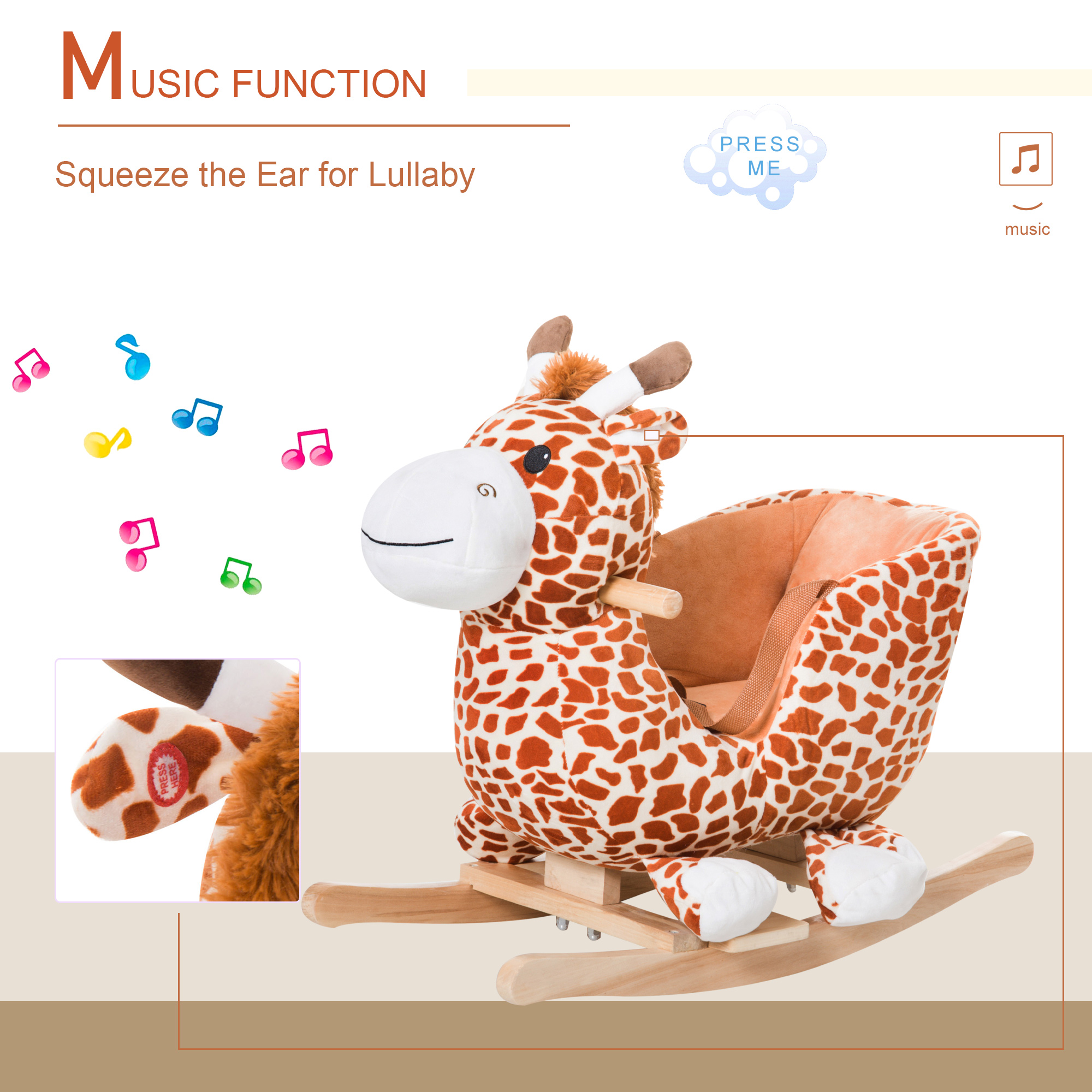 Caballo de Roca de Plush para Niños en Estilo Girafa con Sonido Marrón — imagen 2