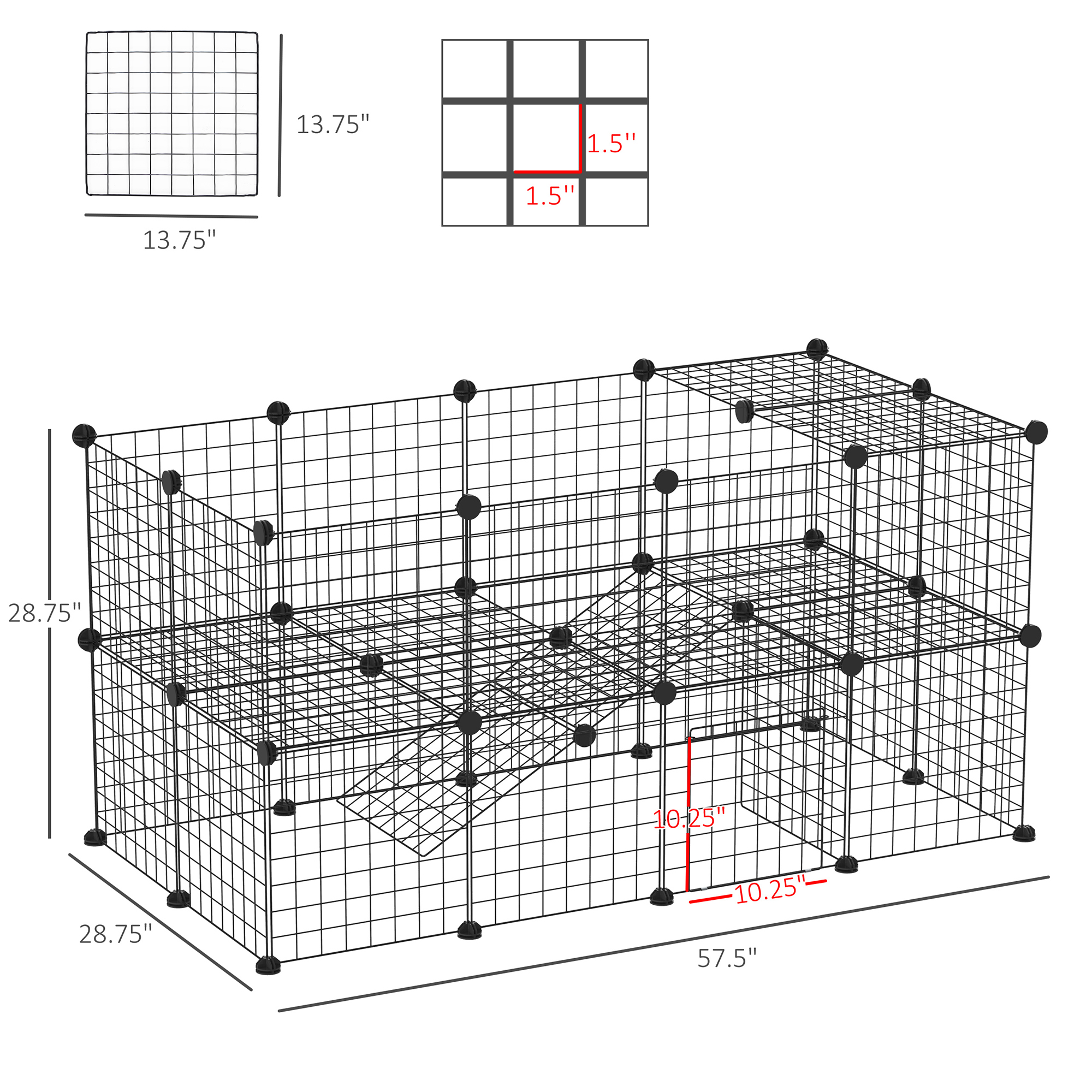 Corral para Animales Pequeños de 36 Paneles con Puerta, Jaula C&C para Armar para Cuyos con Rampa, Recinto de Alambre Metálico Portátil para Conejos y Erizos, 14 x 14 pulg — imagen 5
