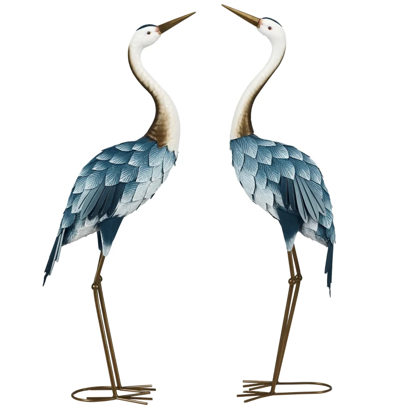 Crane Garden Statues, 28.5 29 Standing Bird Sculptures, Metal Yard Art Decor, Landscape Decoration Set Of 2, Blue — imagen 1