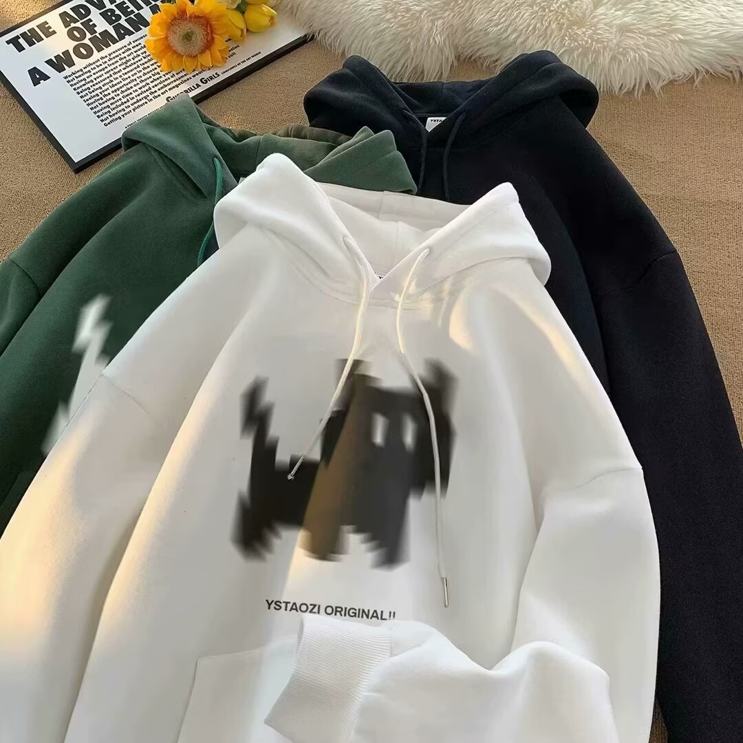 Kitten Pattern Hooded Heavyweight Fleece-Lined Oversized Men's Sweatshirt — image 4