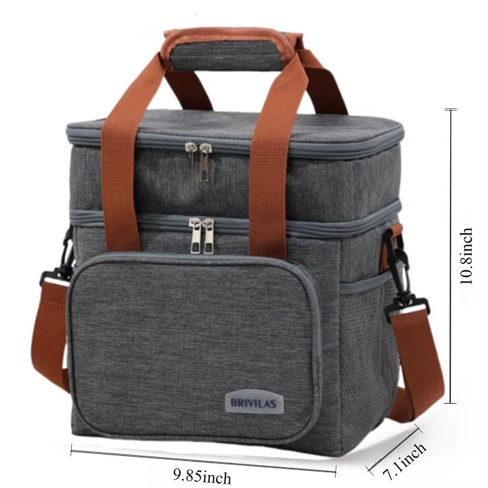 Double Deck Insulated Lunch Bag Large Capacity Leakproof Cooler Tote Thermal Food Storage Bag for Work Camping Travel — image 4