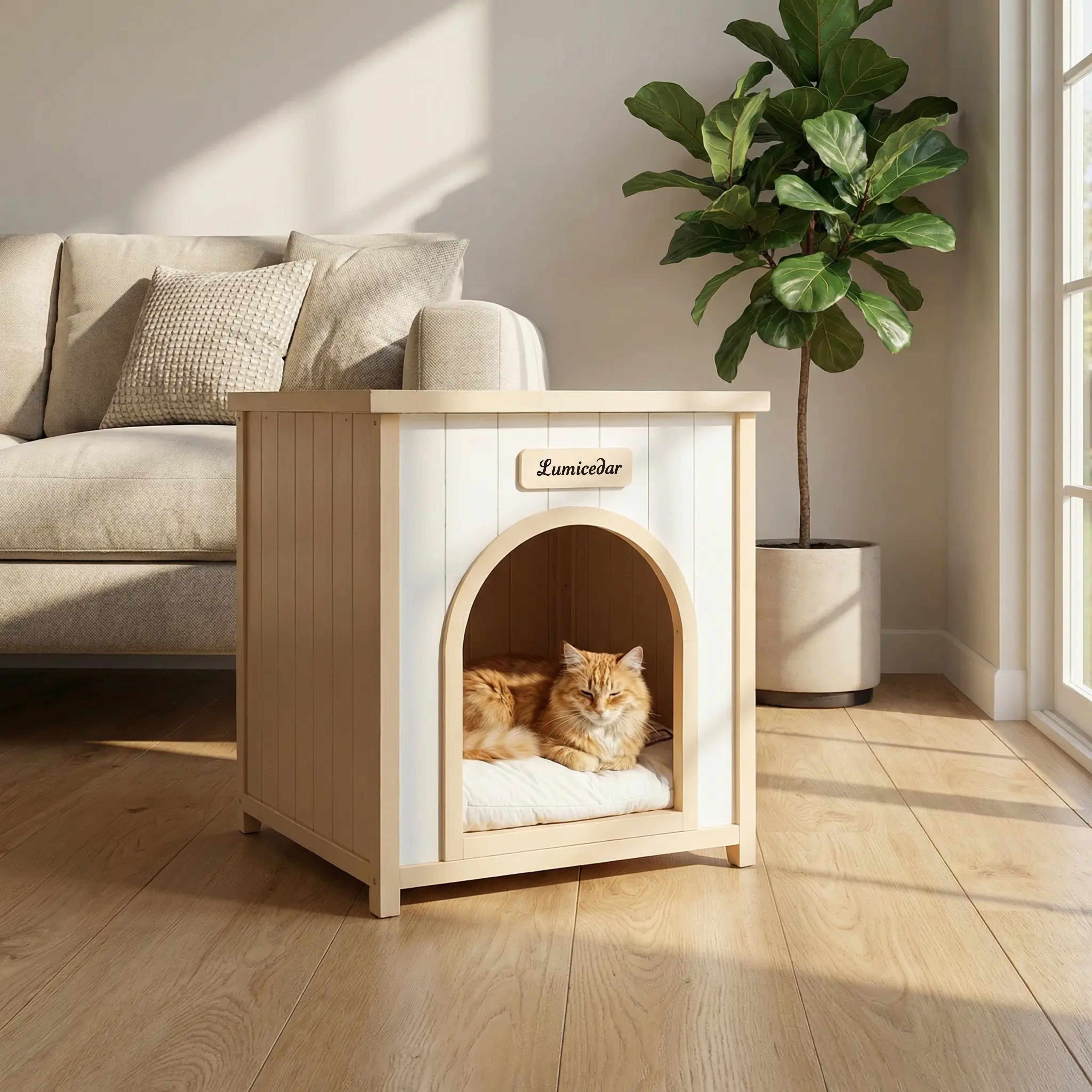 Modern Indoor Wooden Dog House with Removable Cushion – Solid Cedar Pet House for Small Dogs & Cats, Furniture-Grade Scandinavian Design — image 10